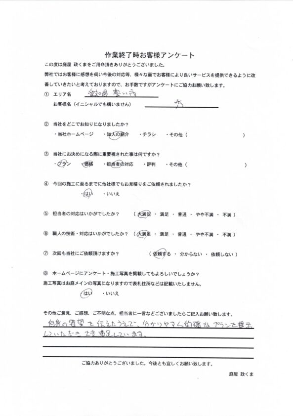 お客様アンケートN様